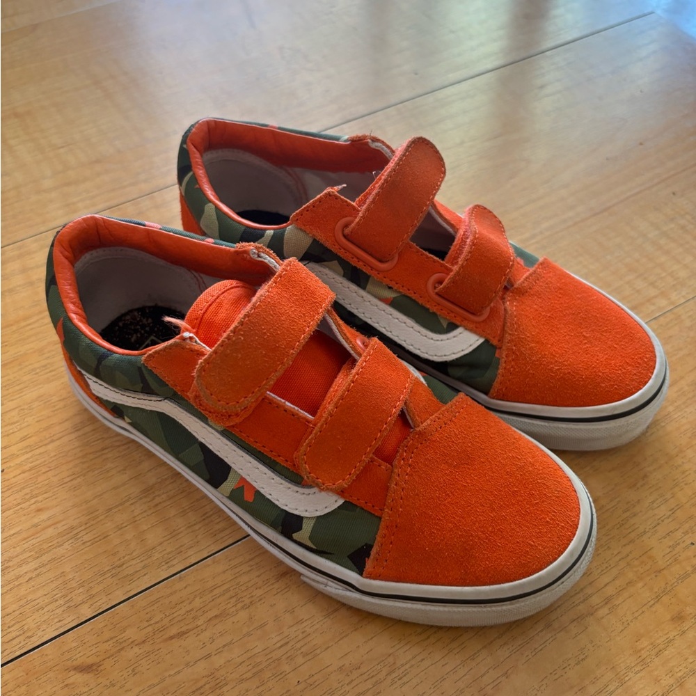 Kids Vans Camo & Orange Velcro Sneakers – Size 2, Worn Once